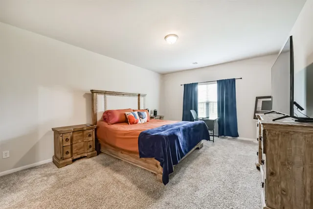 a bed room with a bed and a television