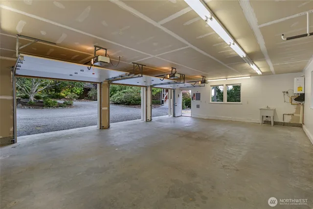 a view of a room with wooden walls