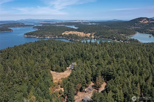 a view of a lake from a yard