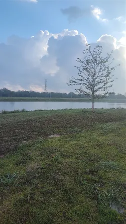 a view of a lake and a big yard