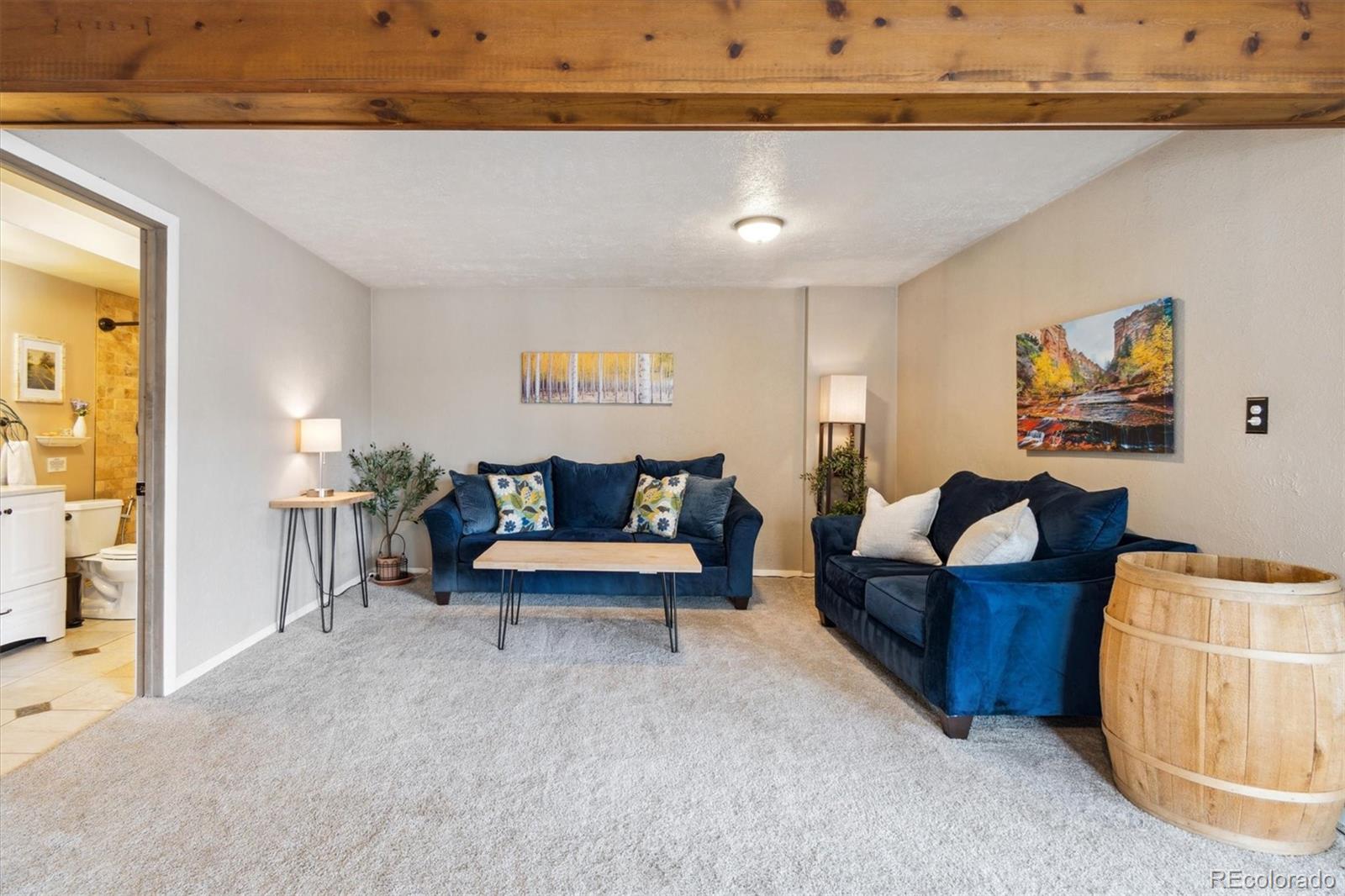 779 Aspen Way Evergreen, CO 80439 - Photo 26 of 49 a living room with furniture and a painting on the wall