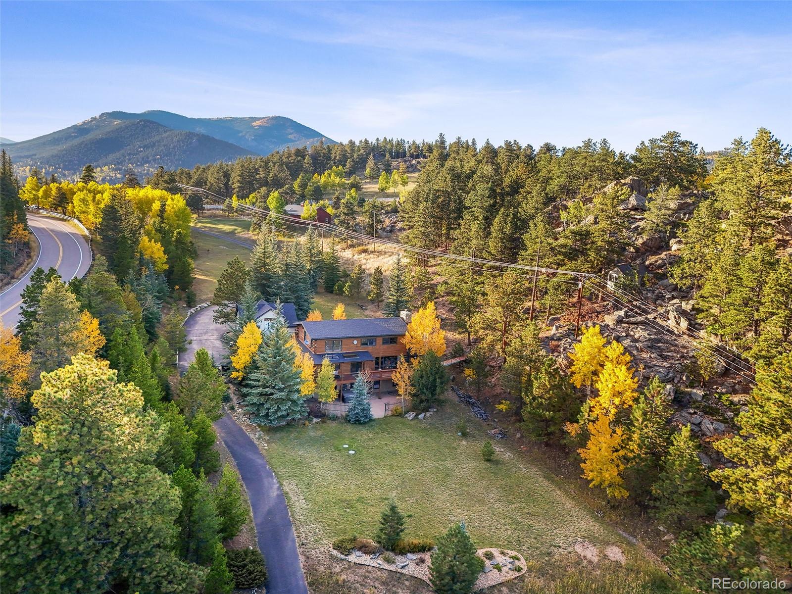 24 Pine Valley Road Evergreen, CO 80439 - Photo 45 of 50 a view of a swimming pool with a yard and mountain view