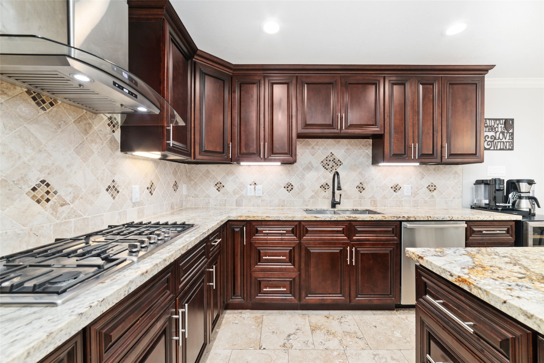 3815 April Lane Houston, TX 77092 - Photo 7 of 33 a kitchen with stainless steel appliances granite countertop a stove a sink dishwasher and cabinets with wooden floor