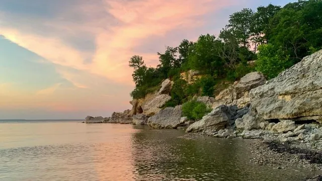 a view of lake and mountain
