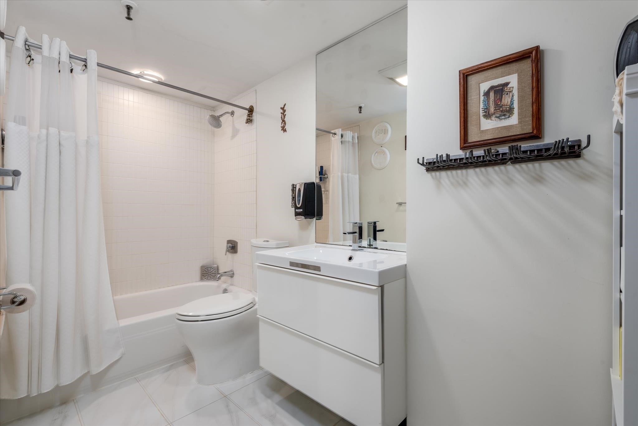 41-43 1st Street, Unit 1G Hoboken, NJ 07030 - Photo 22 of 26 a bathroom with a granite countertop sink toilet and shower