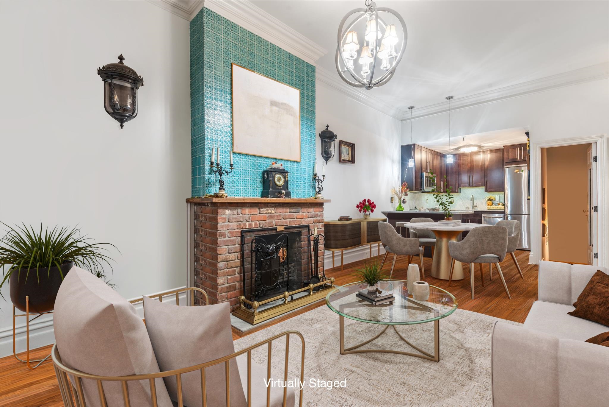 41-43 1st Street, Unit 1G Hoboken, NJ 07030 - Photo 5 of 26 a living room with furniture a clock and a fireplace