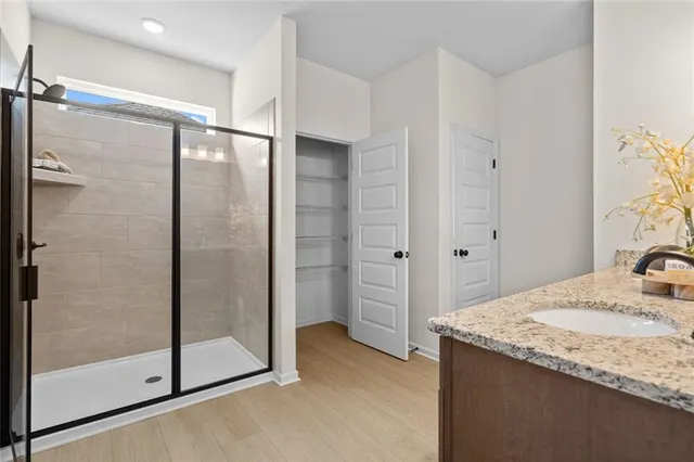 a bathroom with a shower