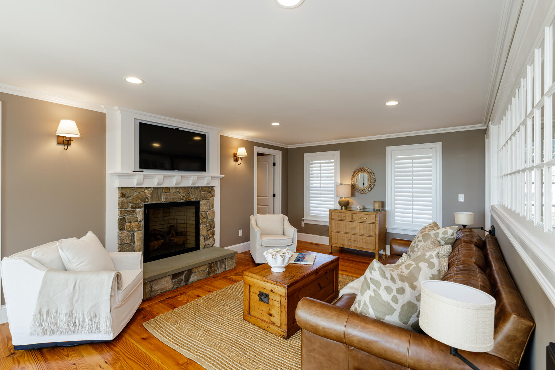 27 Patterson Road Chatham, MA 02633 - Photo 30 of 68 a living room with furniture fireplace and flat screen tv