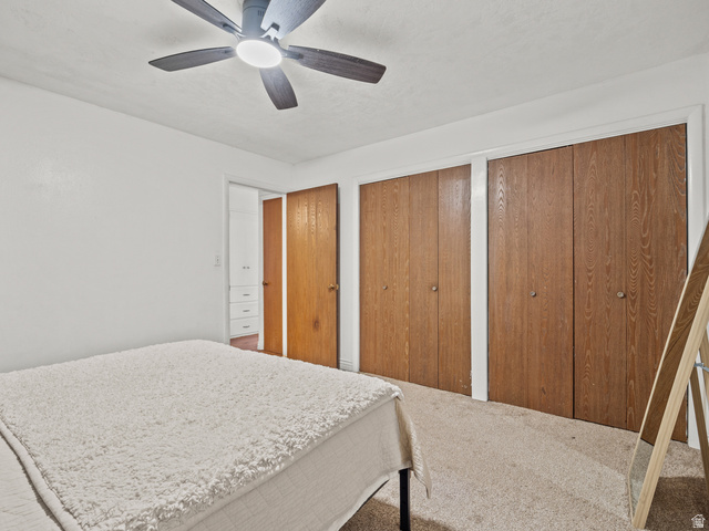460 200 South Provo, UT 84606 - Photo 51 of 66 Bedroom featuring two closets, carpet, and ceiling fan