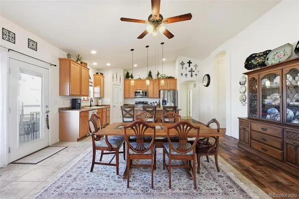 a view of a dining area with furniture