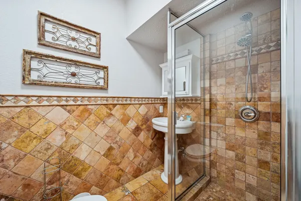 a bathroom with a shower