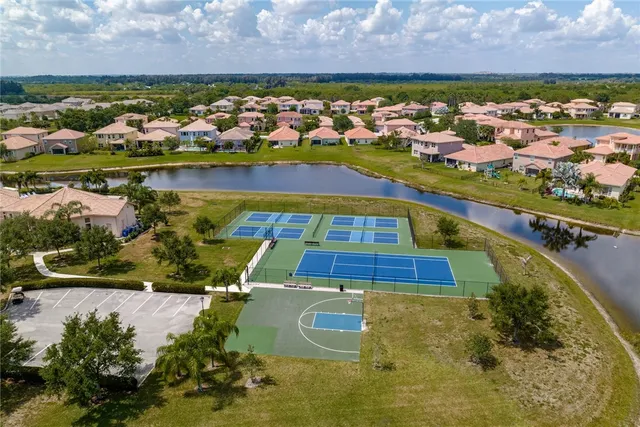 an aerial view of a residential houses with outdoor space