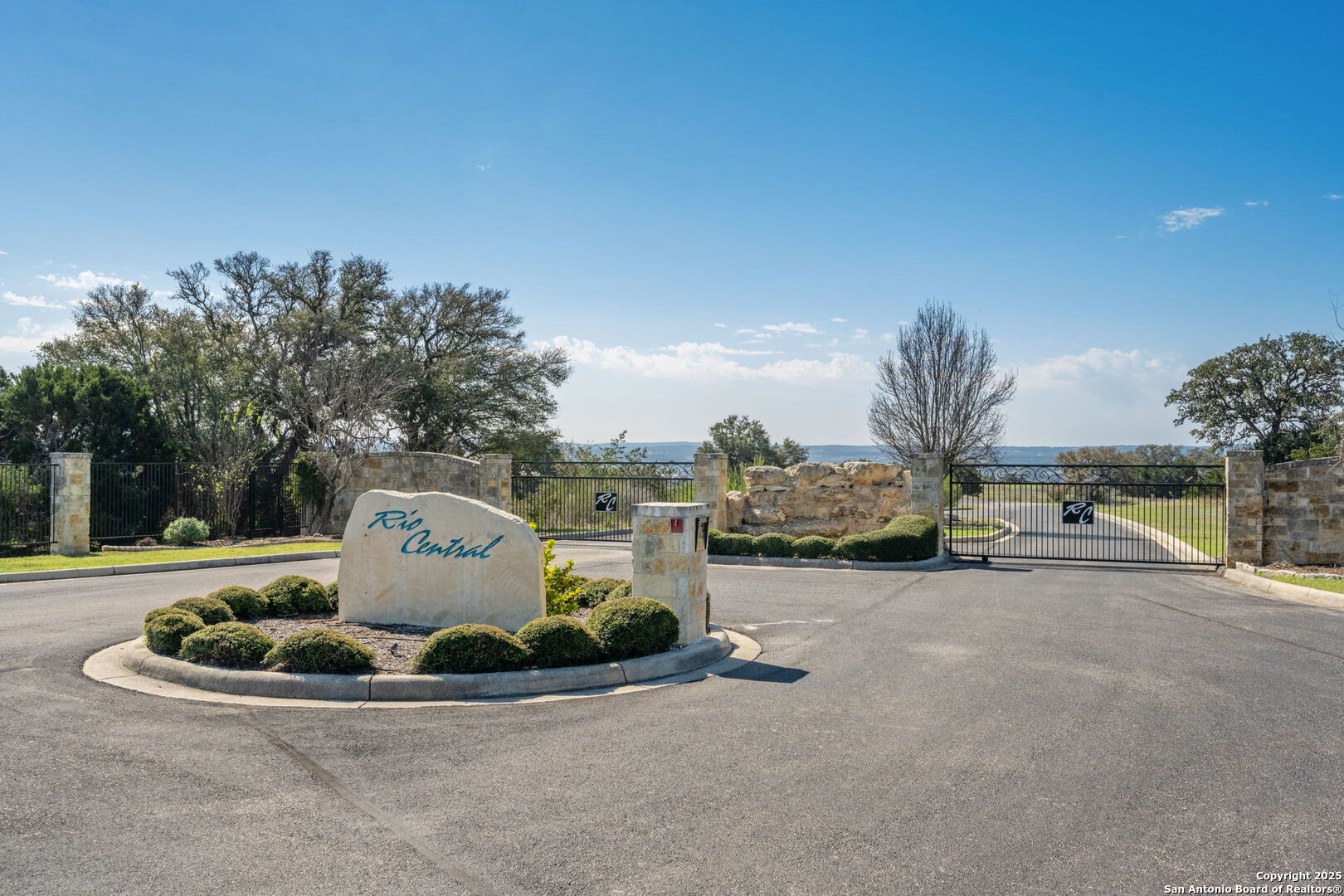 a view of a street with a slide