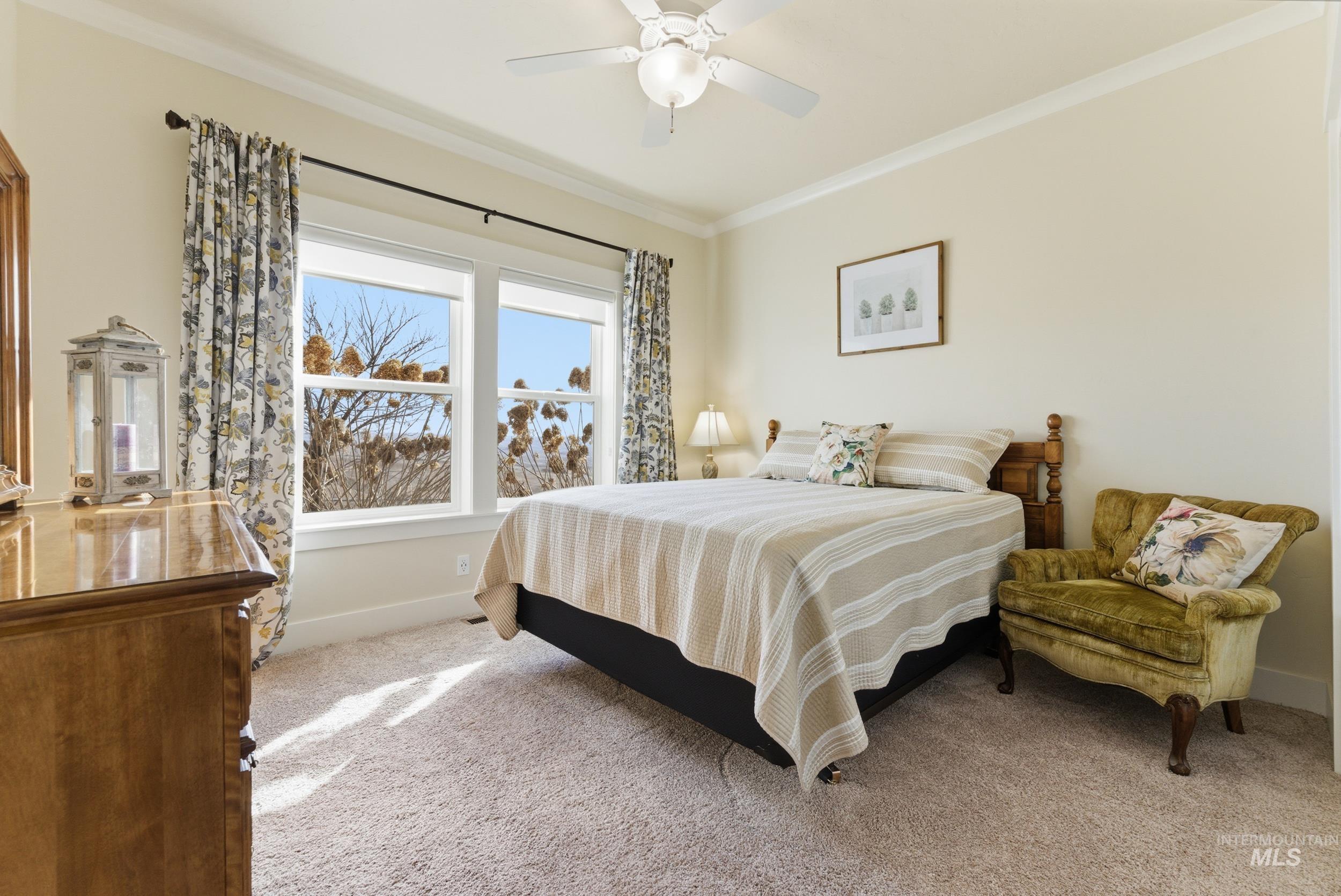5800 Partridge Peak Avenue Caldwell, ID 83607 - Photo 27 of 50 Carpeted bedroom featuring crown molding and a ceiling fan