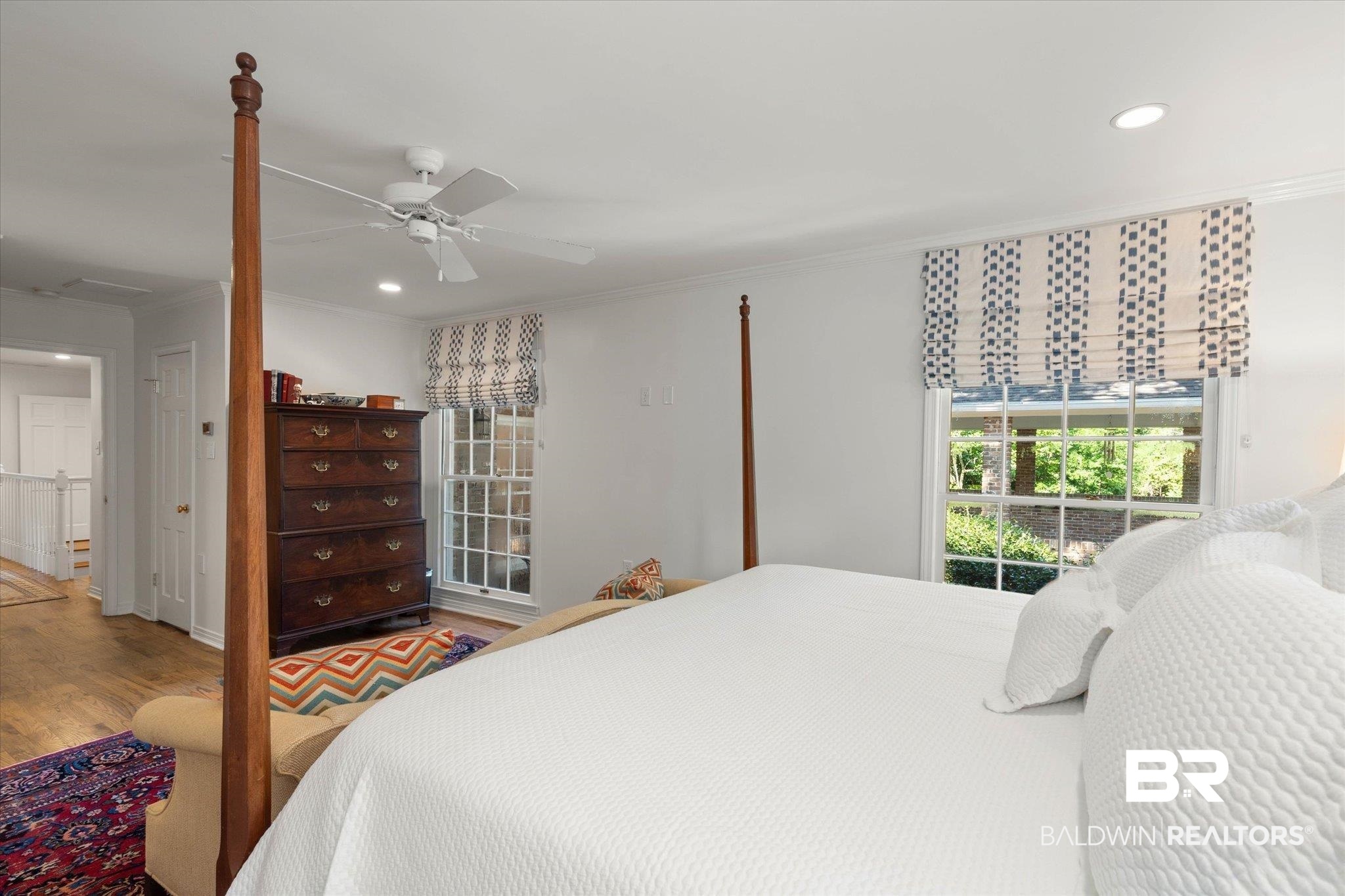3612 Linden Lane Mobile, AL 36608 - Photo 20 of 42 Bedroom with recessed lighting, ornamental molding, wood finished floors, and ceiling fan