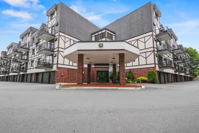 front view of a building with a street