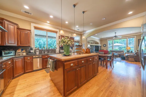 a kitchen with lots of counter top space