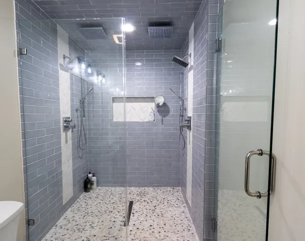 a bathroom with a shower