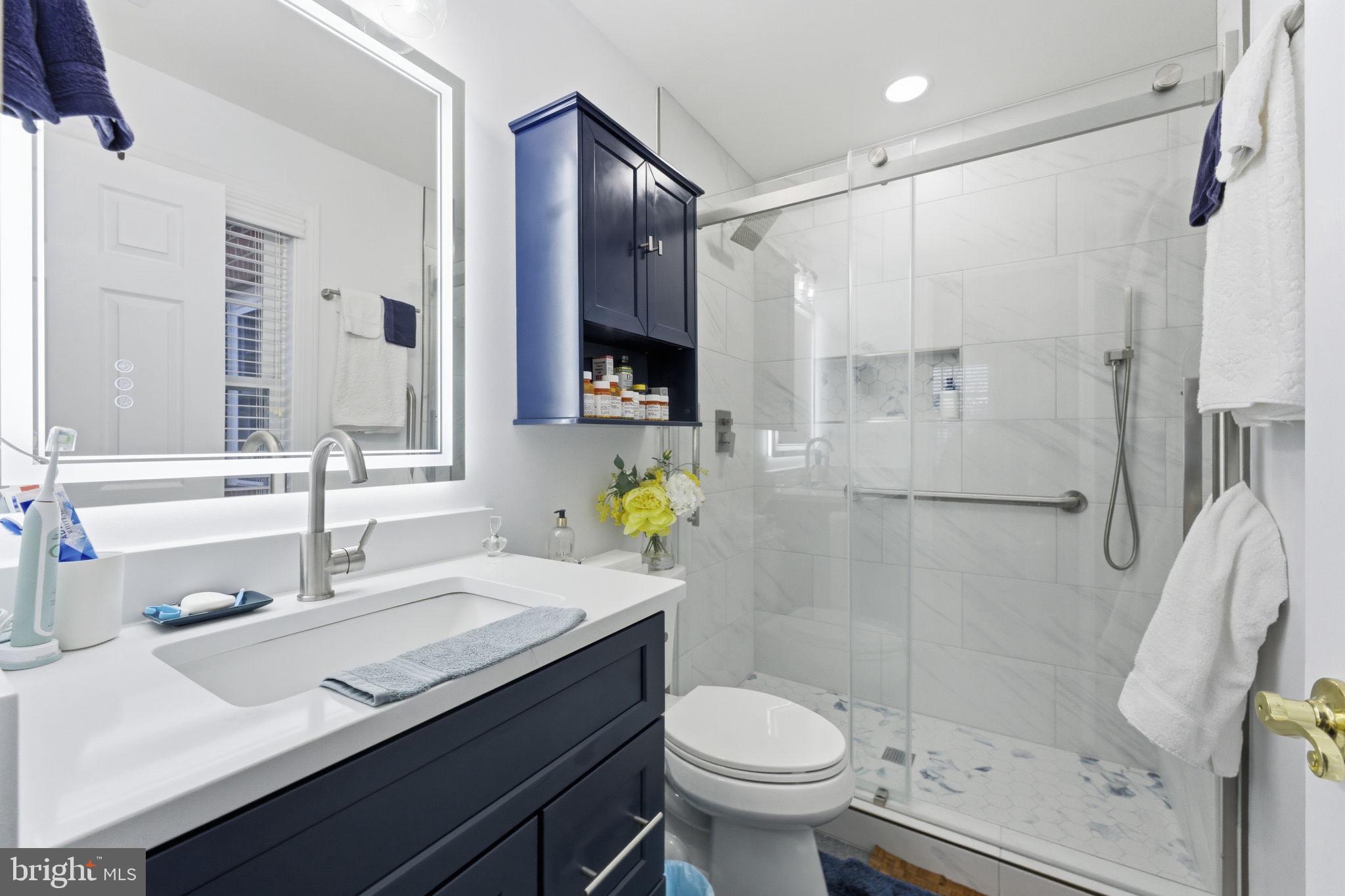 7669 Oak Field Court Springfield, VA 22153 - Photo 44 of 57 a bathroom with a sink a toilet and shower