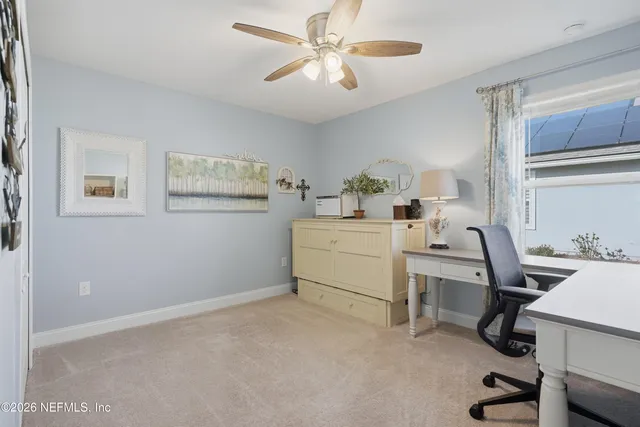 a workspace with a desk and workspace