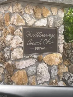 a view of a park with large trees