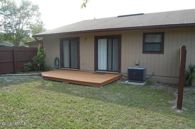 a view of a backyard with plants and a large tree
