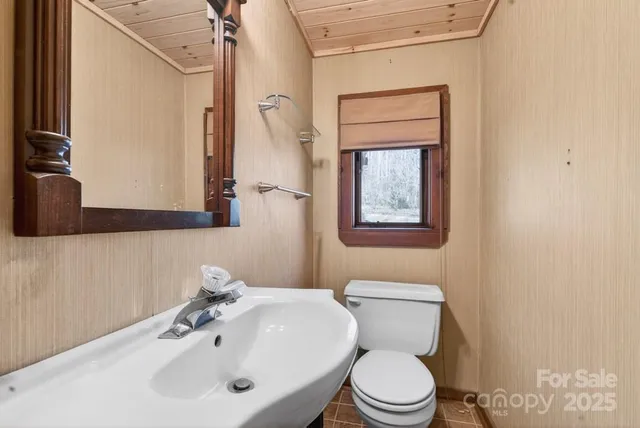 a bathroom with a toilet a sink and mirror