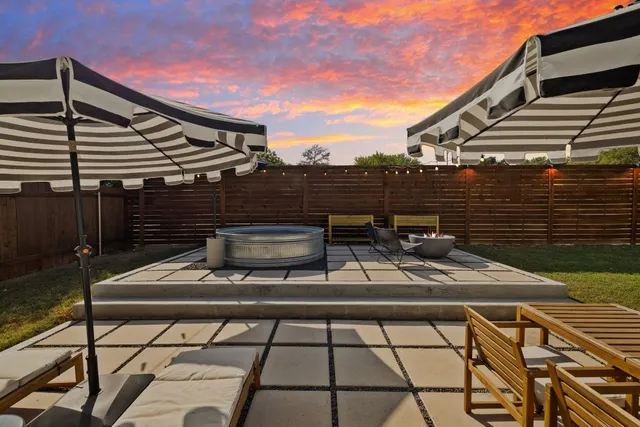 a view of terrace with seating space and stairs