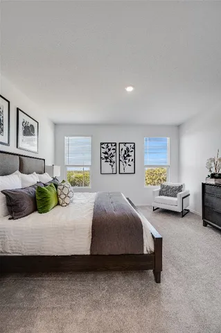 a bedroom with a bed and a couch