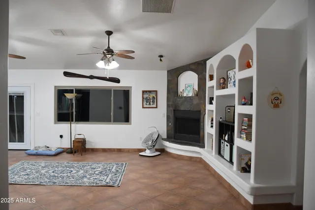 a view of a room with a chandelier