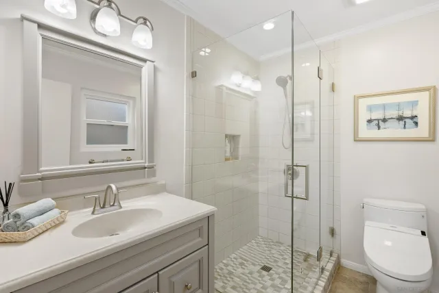 a bedroom with a bed and furniture