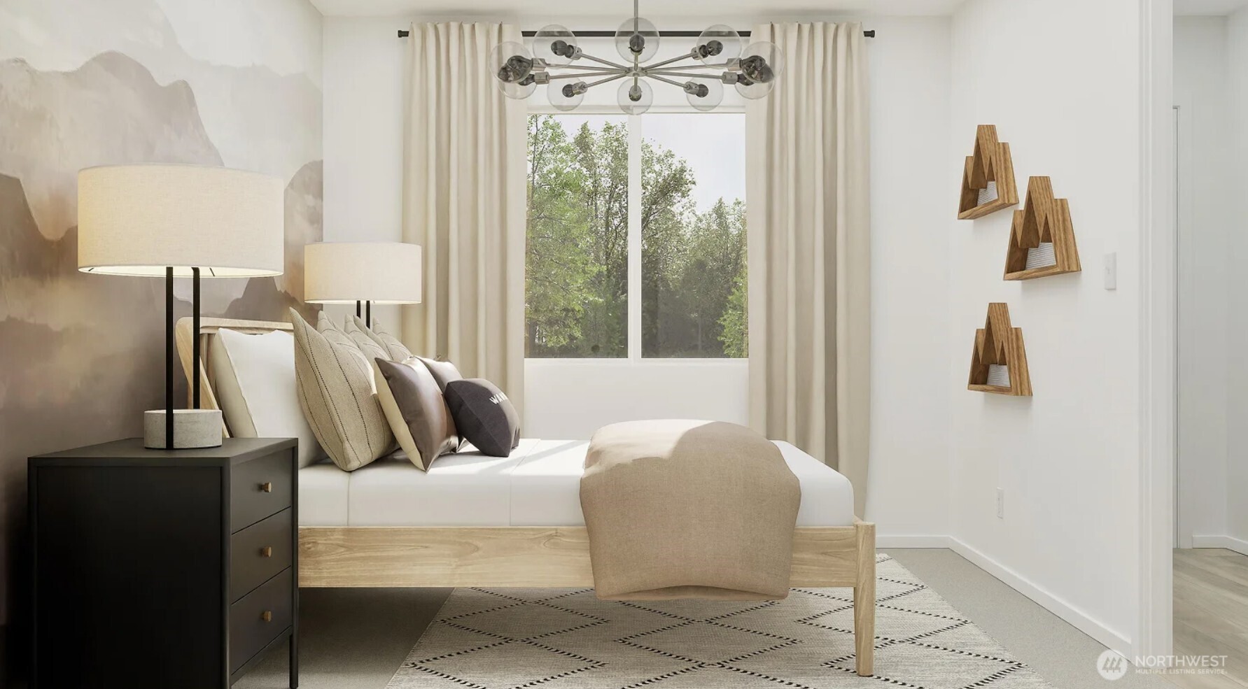 161 Moonshadow Lane Sequim, WA 98382 - Photo 13 of 16 a bedroom with a bed and a mirror