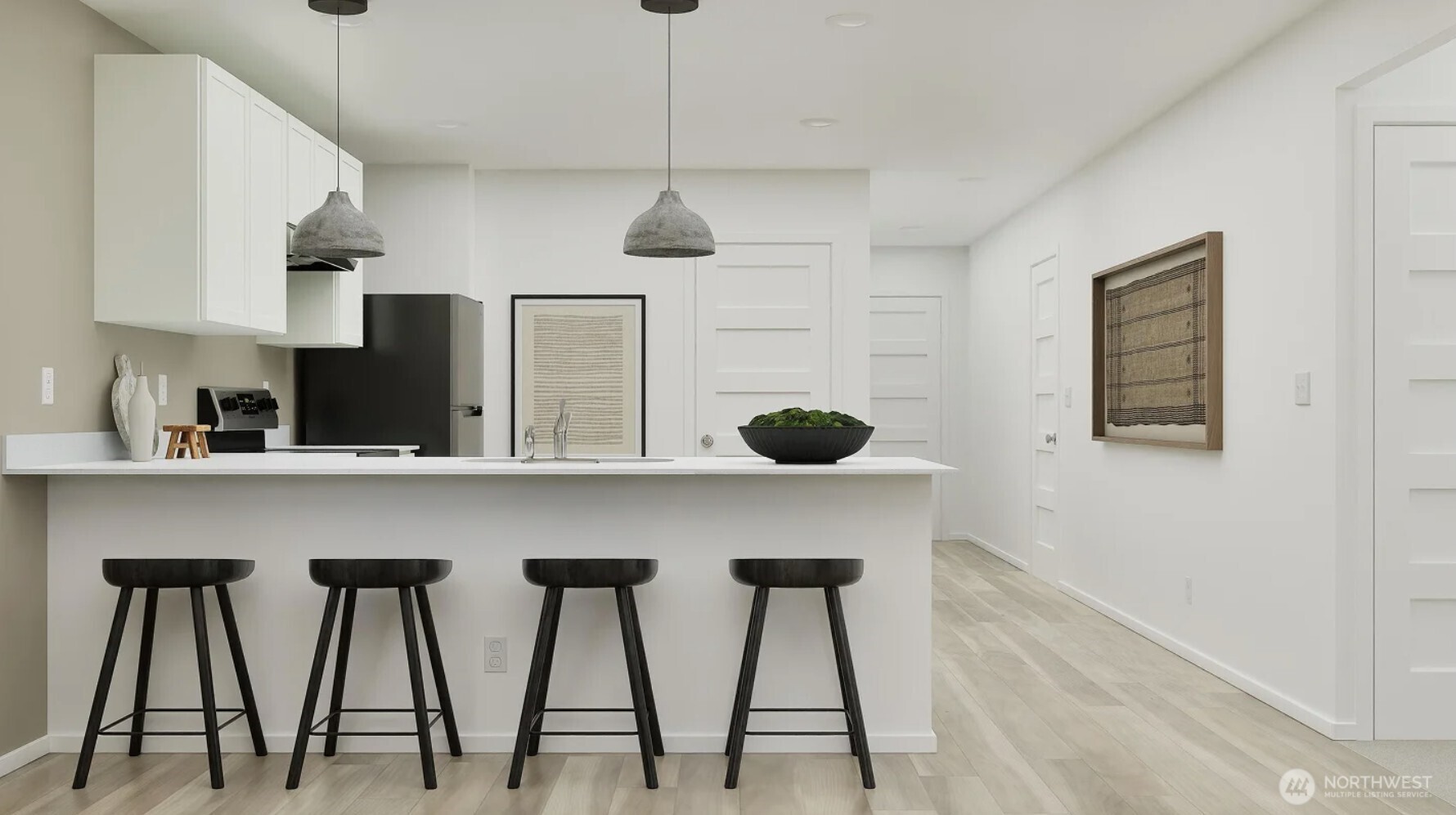 161 Moonshadow Lane Sequim, WA 98382 - Photo 2 of 16 a kitchen with stainless steel appliances a table chairs refrigerator and sink