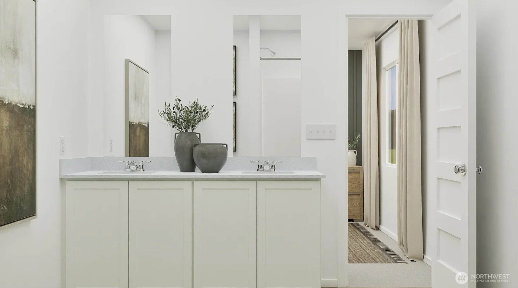 161 Moonshadow Lane Sequim, WA 98382 - Photo 9 of 16 a bathroom with a sink a mirror and a shower