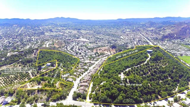 a view of a lush green hillside and houses