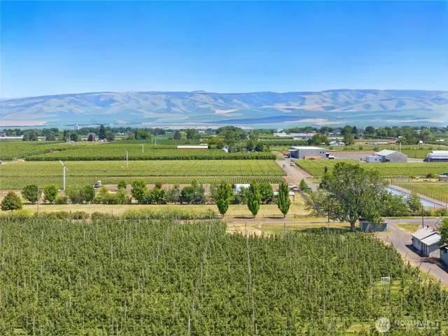 a view of a city with mountains in the background