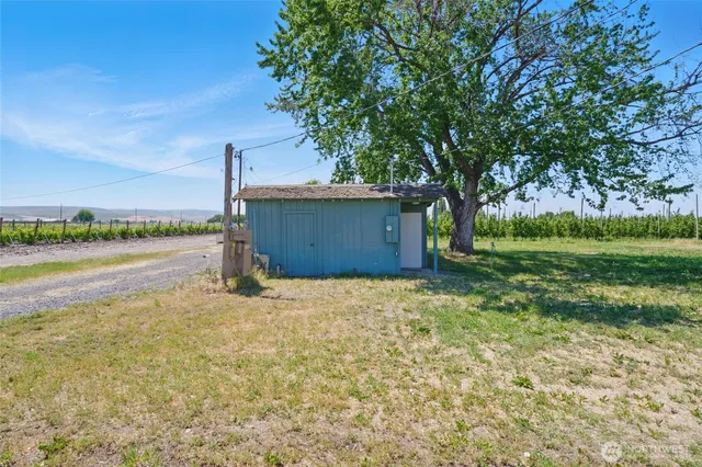 a backyard of a house with lots of green space and fog