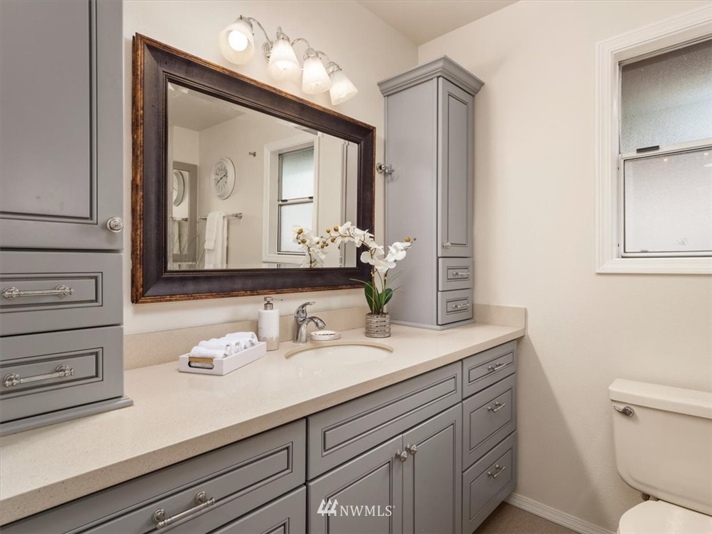 1919 243rd Place Southwest Bothell, WA 98021 - Photo 19 of 39 a bathroom with a sink a toilet and a mirror