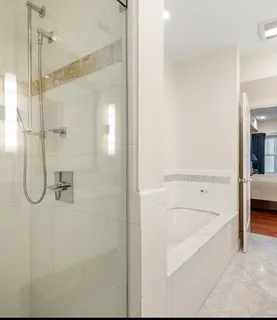 a bathroom with a bathtub