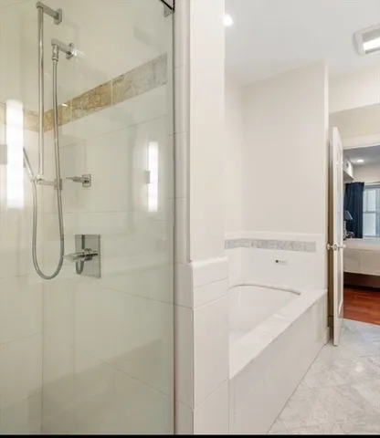 a bathroom with a bathtub
