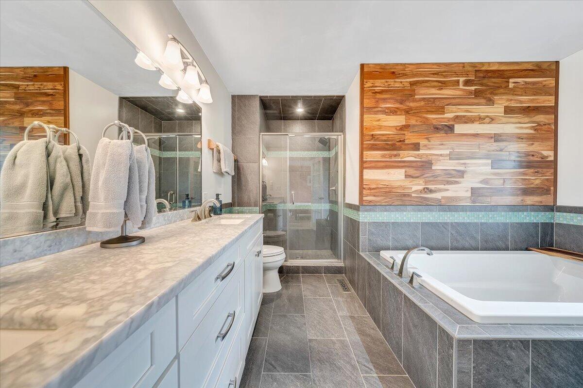 856 Ridge Mountain Drive Boones Mill, VA 24065 - Photo 27 of 66 a bathroom with a granite countertop tub sink and mirror