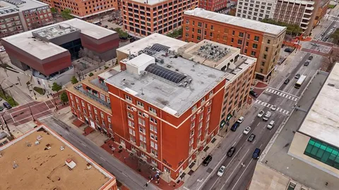 an aerial view of a building