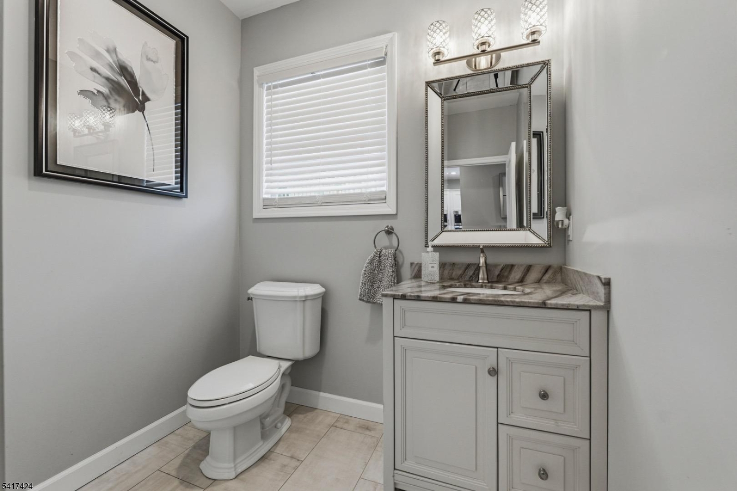 68 Arch Street Butler, NJ 07405 - Photo 19 of 46 a bathroom with a granite countertop toilet a sink and mirror