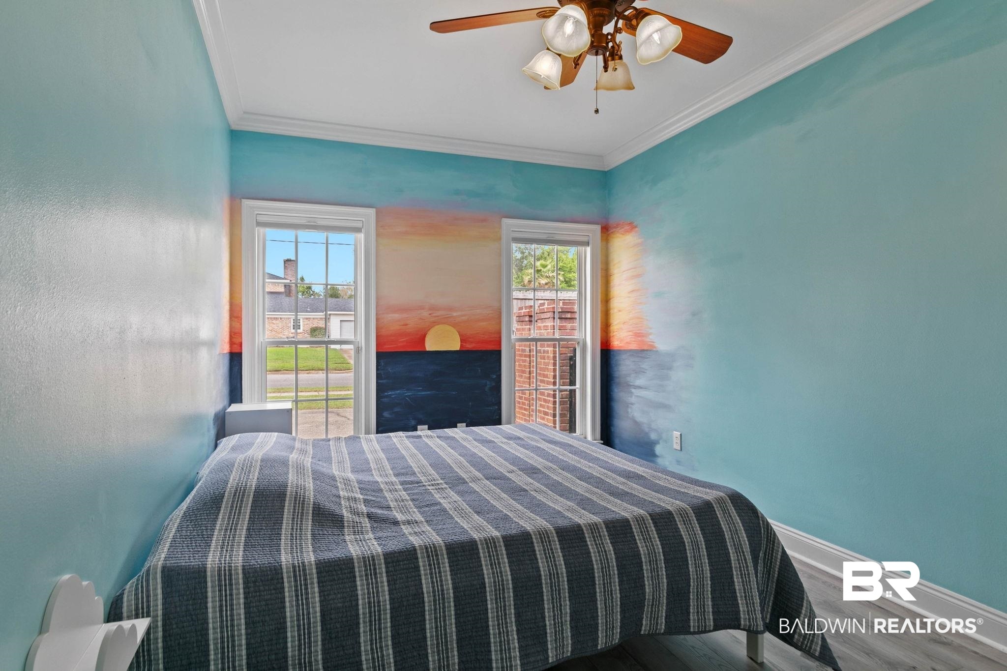 3668 Claridge Road North Mobile, AL 36608 - Photo 68 of 100 Bedroom with wood finished floors, ornamental molding, and a ceiling fan