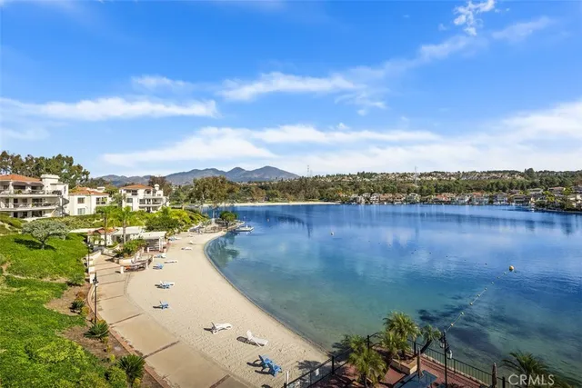 a view of a lake with a city