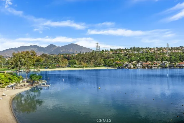 a view of a lake with a mountain