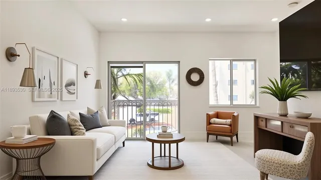 a living room with furniture a window and a flat screen tv
