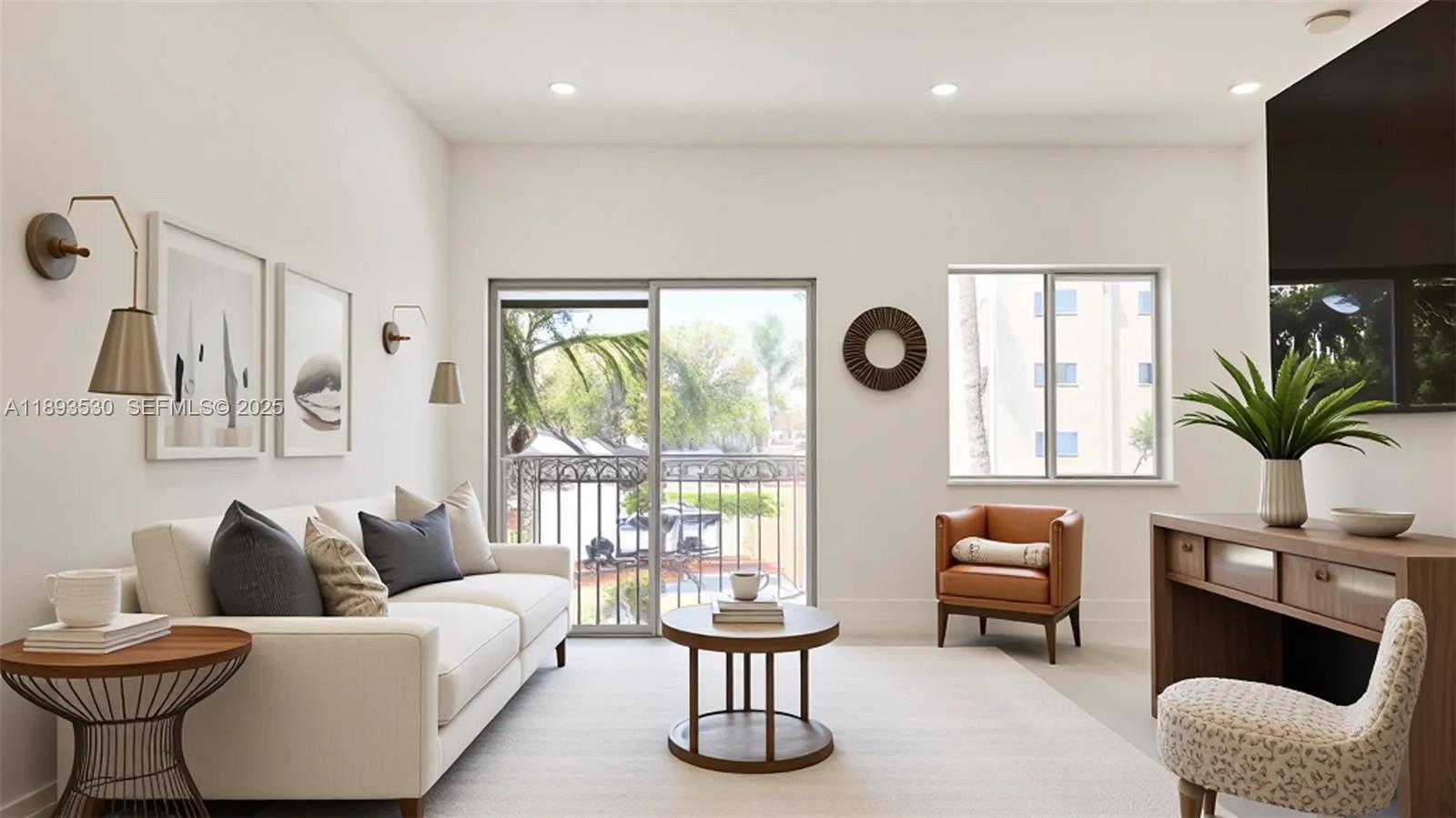 7985 Northwest 8th Street, Unit 109A Miami, FL 33126 - Photo 3 of 14 a living room with furniture a window and a flat screen tv