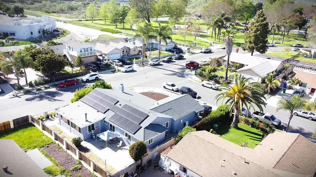 an aerial view of a residential houses with outdoor space