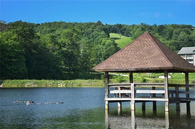 a view of a wooden deck and a yard